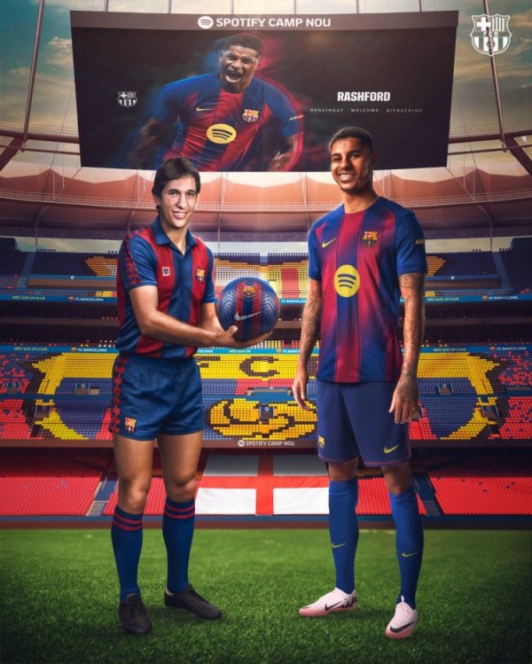 传承！巴萨晒拉什福德和莱因克尔海报，队内百年仅有的英格兰球员