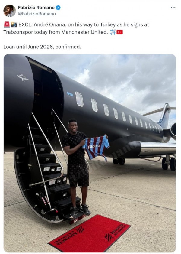 罗马诺：奥纳纳正在前往土耳其，将在今天与特拉布宗体育签约