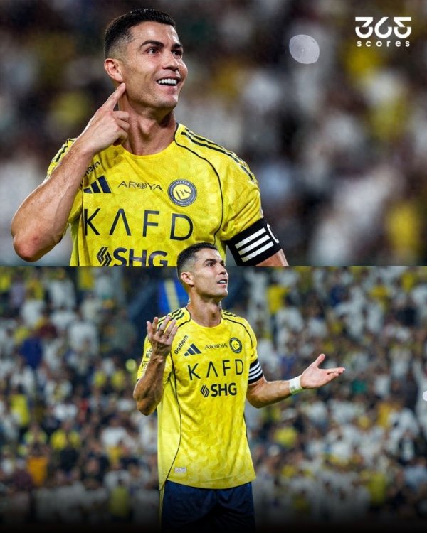 本场双响! 球迷高喊梅西名字, C罗得分  后手指耳朵摇头回