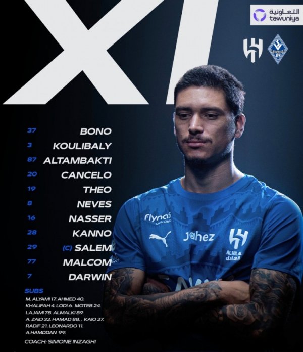 友情  赛利雅得新月对阵曼海姆杆位：努涅斯首次先发，特奥在列